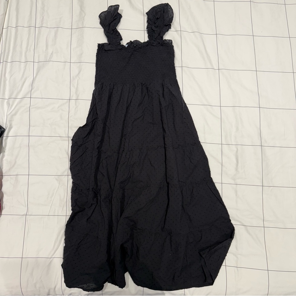 Hill House Home Ellie Nap Dress, Sz S, Sheer Black Swiss Dot, orig $125